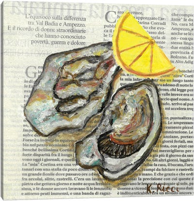 Oysters On Newspaper Canvas Art Print - Lemon & Lime Art