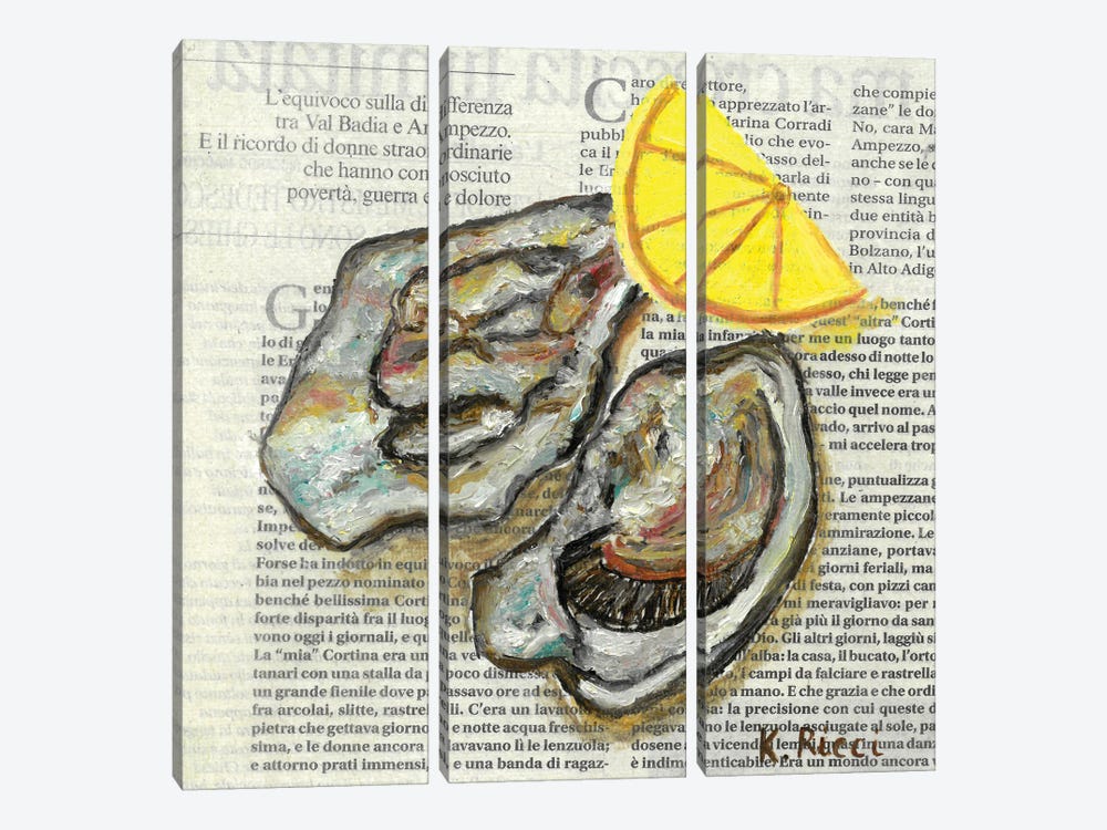 Oysters On Newspaper by Katia Ricci 3-piece Canvas Art Print