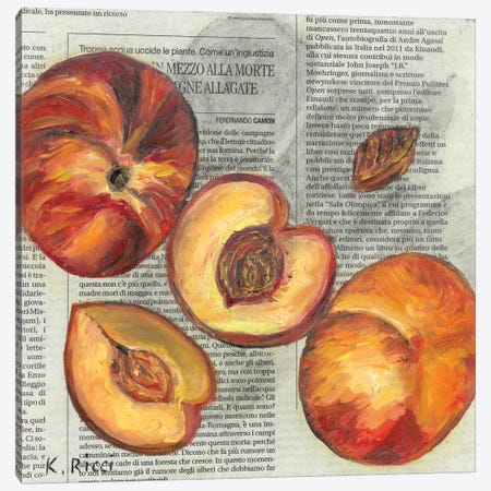 Peaches On Newspaper Canvas Print #RCI36} by Katia Ricci Canvas Wall Art