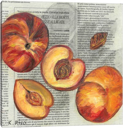Peaches On Newspaper Canvas Art Print - Katia Ricci
