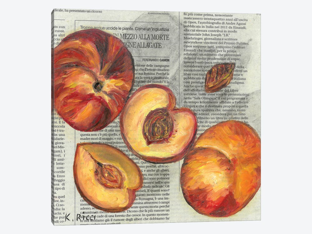 Peaches On Newspaper by Katia Ricci 1-piece Canvas Wall Art