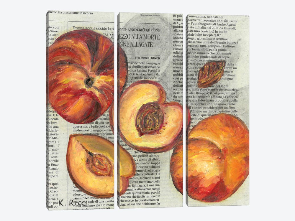 Peaches On Newspaper by Katia Ricci 3-piece Canvas Artwork
