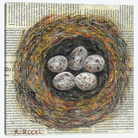 Nest With Eggs On Newspaper Canvas Print #RCI37} by Katia Ricci Canvas Wall Art