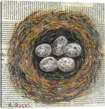Nest With Eggs On Newspaper Canvas Art Print - Nests