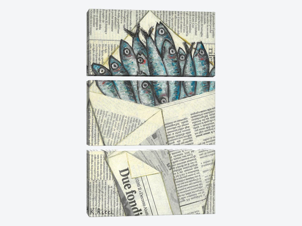 Anchovies Wrapped In Newspaper Bag by Katia Ricci 3-piece Canvas Wall Art