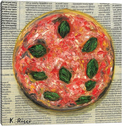 Pizza Margherita On Newspaper Canvas Art Print - Pizza Art