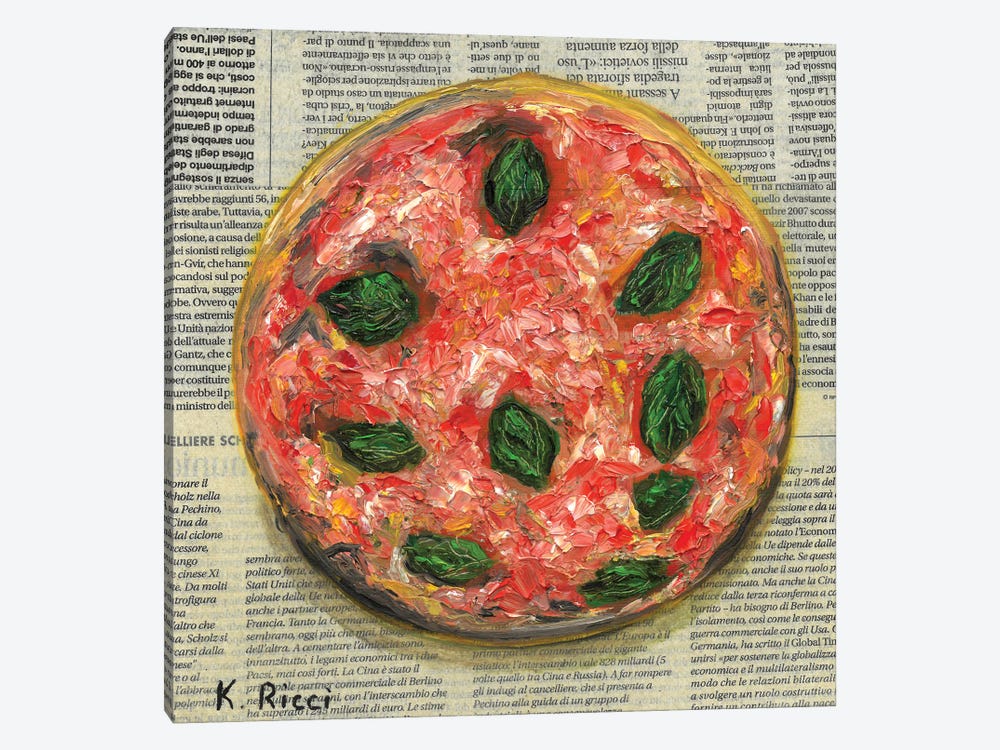 Pizza Margherita On Newspaper by Katia Ricci 1-piece Canvas Art Print
