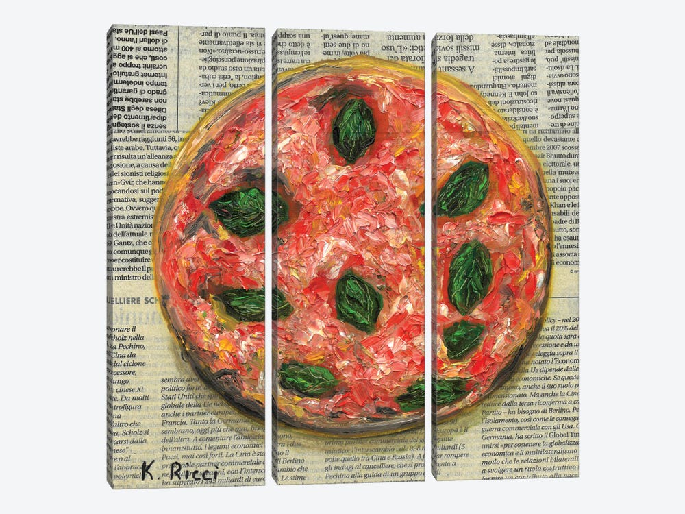 Pizza Margherita On Newspaper by Katia Ricci 3-piece Canvas Art Print