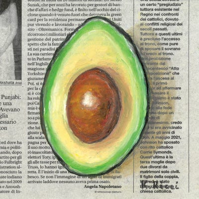 Avocado Slice On Newspaper by Katia Ricci framed canvas print