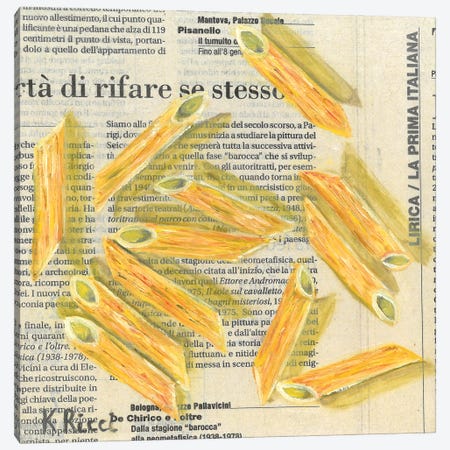 Noodles On Newspaper Canvas Print #RCI40} by Katia Ricci Canvas Artwork