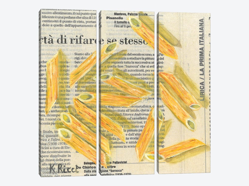 Noodles On Newspaper by Katia Ricci 3-piece Canvas Art Print