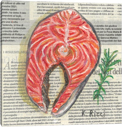 Salmon With Rosemary On Newspaper Canvas Art Print - Katia Ricci