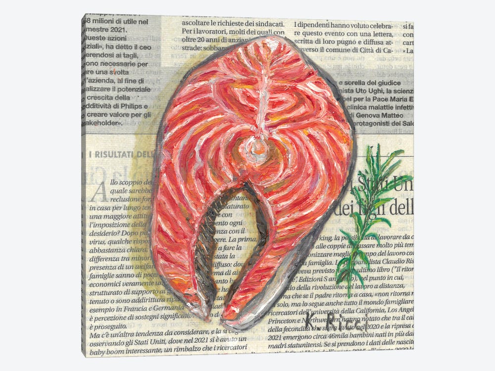 Salmon With Rosemary On Newspaper by Katia Ricci 1-piece Canvas Wall Art