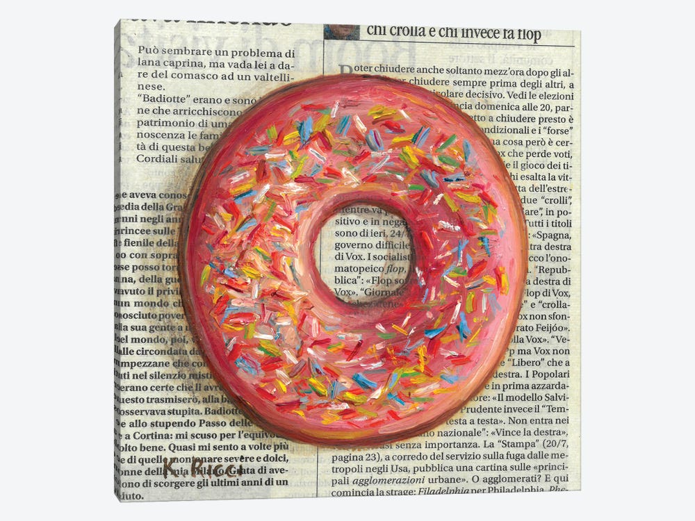 Red Donut On Newspaper by Katia Ricci 1-piece Canvas Artwork