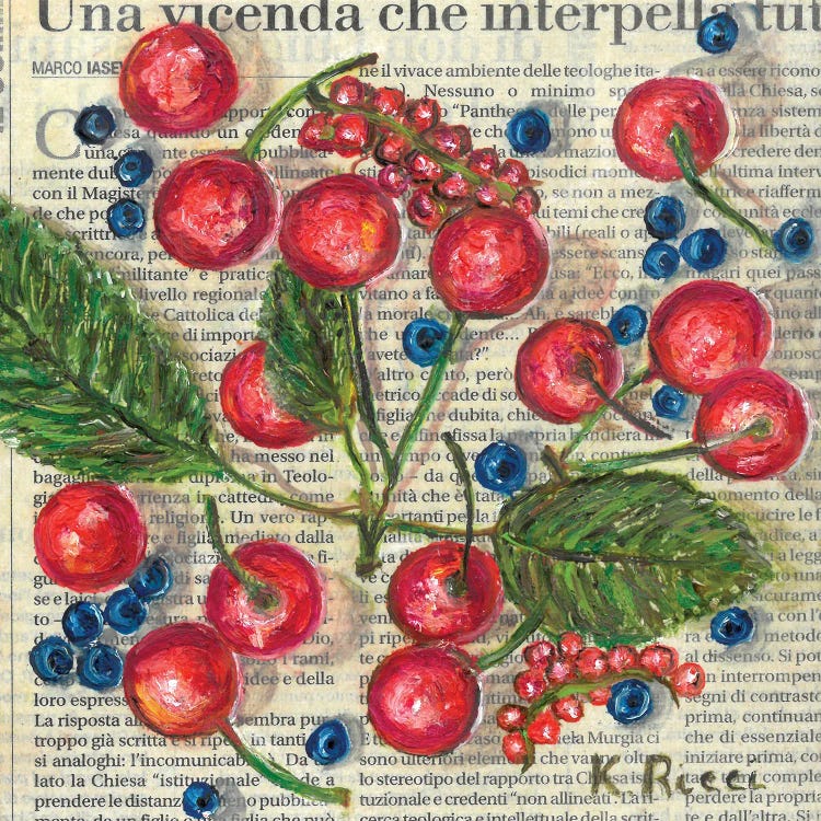 Cherries And Blueberries On Newspaper