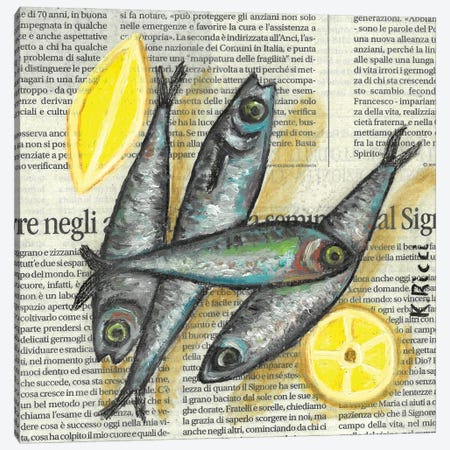 Anchovies With Lemon On Newspaper Canvas Print #RCI47} by Katia Ricci Canvas Art Print