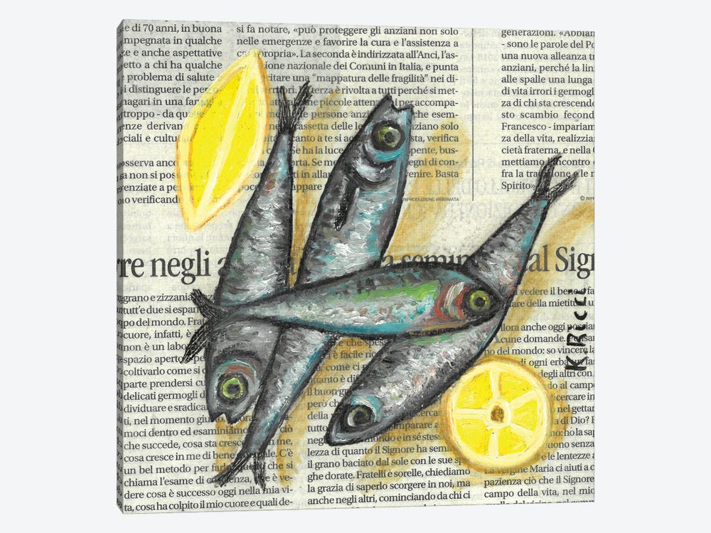 Anchovies With Lemon On Newspaper by Katia Ricci 1-piece Canvas Wall Art