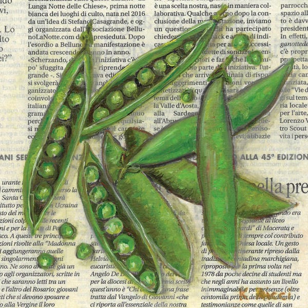 Vegetables: Peapods On Newspaper by Katia Ricci
