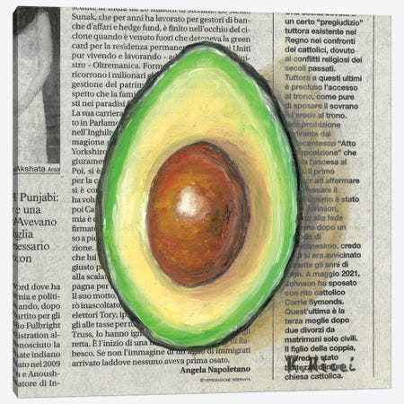 Avocado Slice On Newspaper Canvas Print #RCI4} by Katia Ricci Canvas Artwork