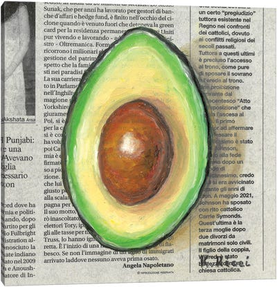 Avocado Slice On Newspaper Canvas Art Print - Katia Ricci