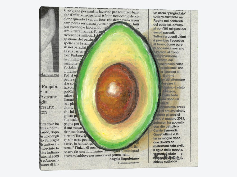 Avocado Slice On Newspaper by Katia Ricci 1-piece Canvas Art
