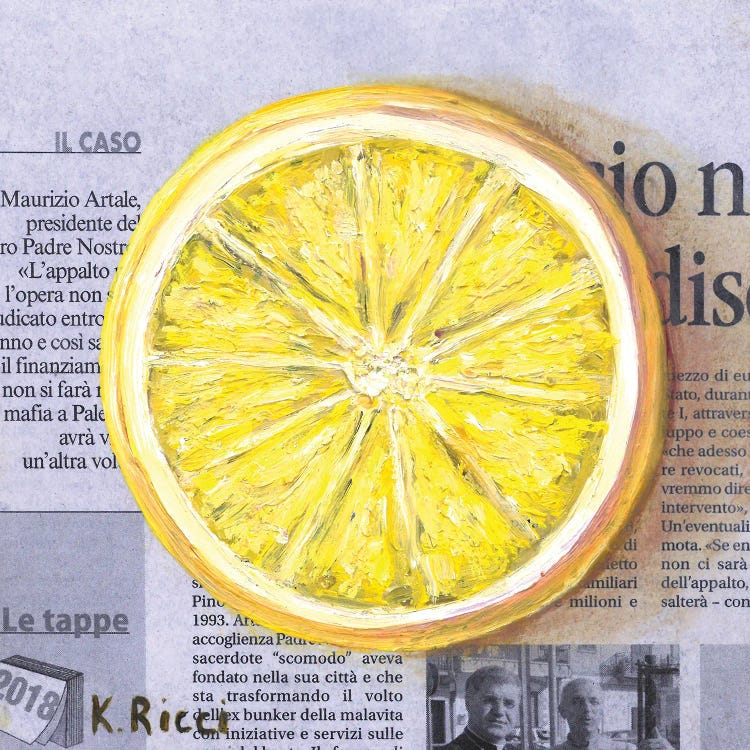 Lemon Slice On Newspaper