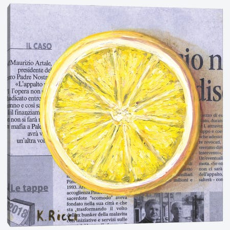 Lemon Slice On Newspaper Canvas Print #RCI50} by Katia Ricci Canvas Print