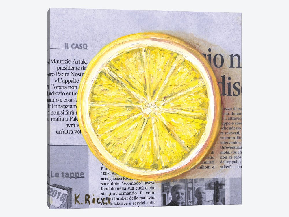 Lemon Slice On Newspaper by Katia Ricci 1-piece Canvas Art