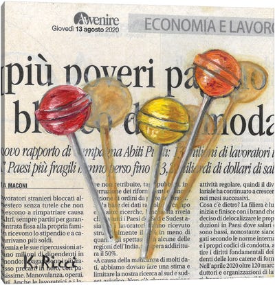 Lollipops On Newspaper Canvas Art Print - Candy Art