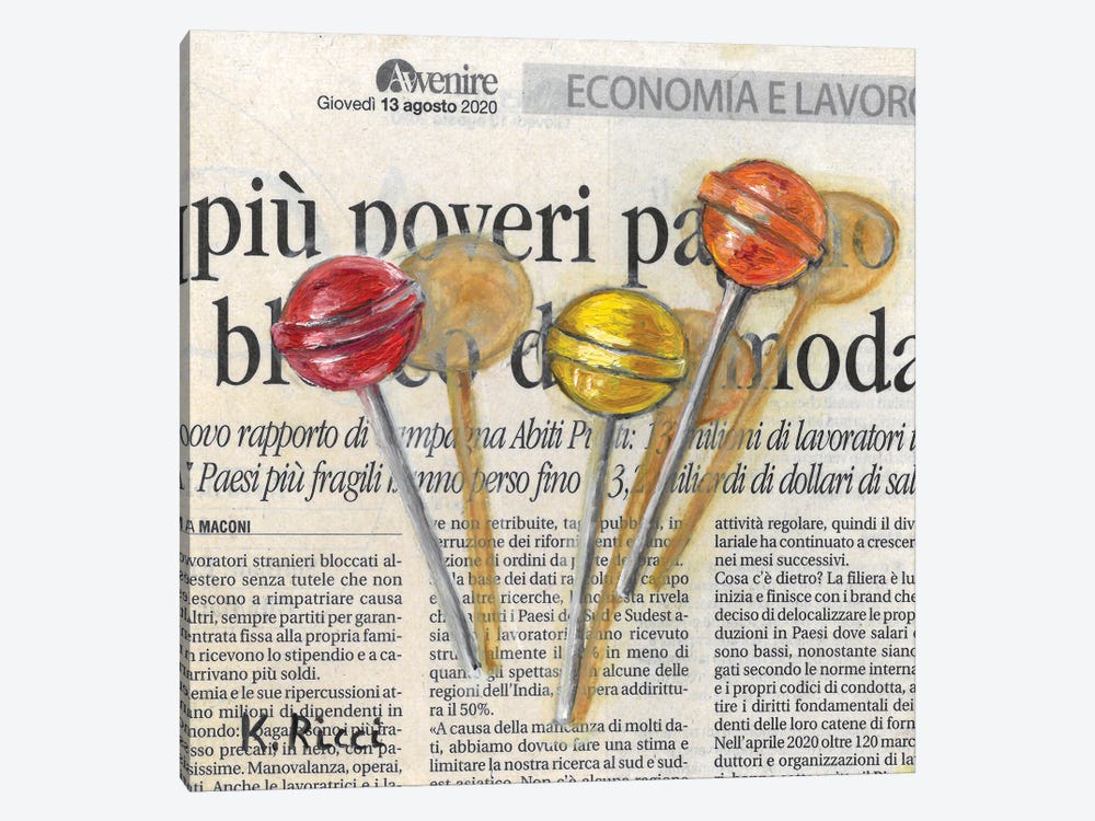 Lollipops On Newspaper by Katia Ricci 1-piece Canvas Print