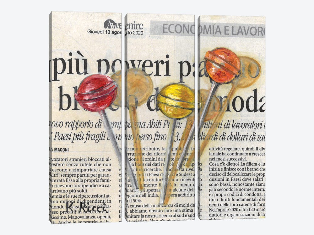 Lollipops On Newspaper by Katia Ricci 3-piece Art Print