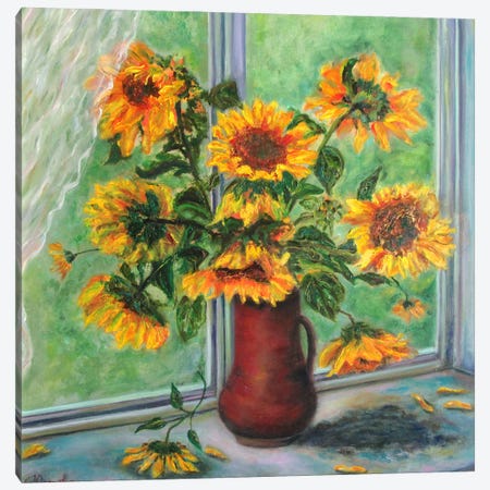 Sunflowers At The Window Canvas Print #RCI53} by Katia Ricci Canvas Print