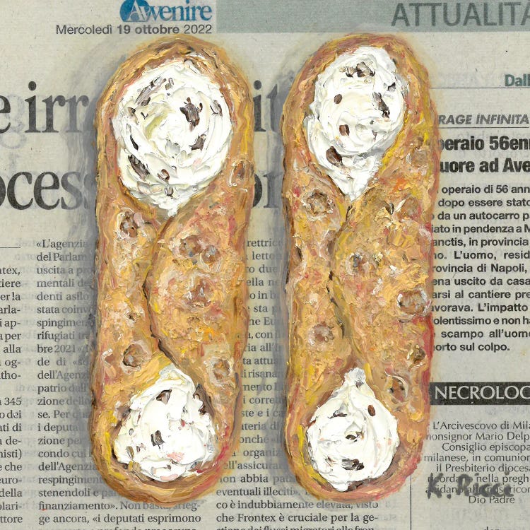 Cannoli On Newspaper by Katia Ricci wall art