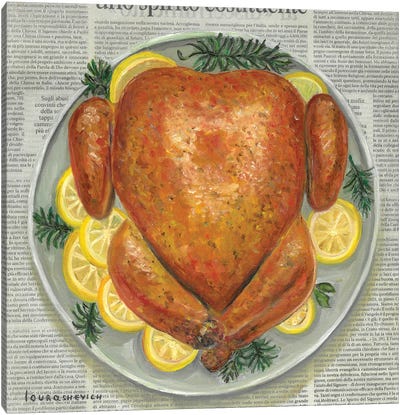 Turkey With Lemon And Rosemary On Newspaper Canvas Art Print - Katia Ricci