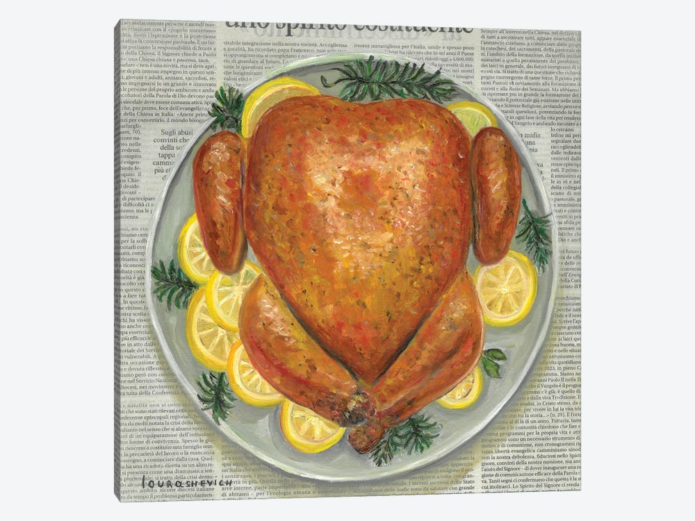 Turkey With Lemon And Rosemary On Newspaper by Katia Ricci 1-piece Art Print