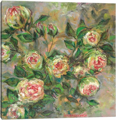 White Roses Bush Canvas Art Print - Green Art