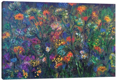 Garden Flowers In The Night Canvas Art Print - Garden & Floral Landscape Art