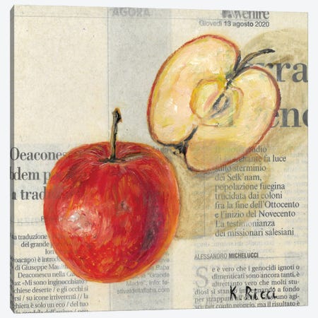 Apples On Newspaper Canvas Print #RCI6} by Katia Ricci Canvas Art