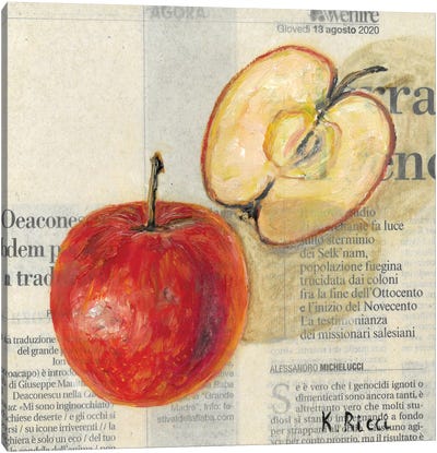 Apples On Newspaper Canvas Art Print - Katia Ricci