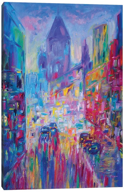 City Lights Canvas Art Print - Purple Art