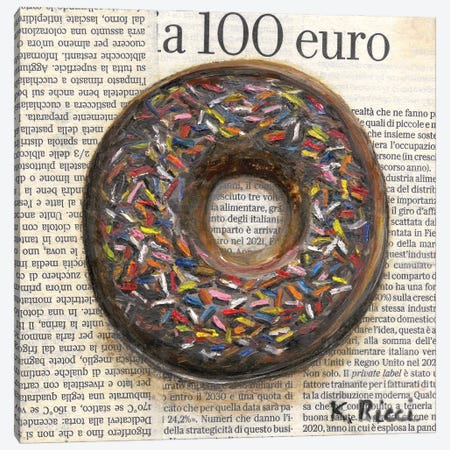 Donut On Newspaper Canvas Print #RCI7} by Katia Ricci Canvas Art