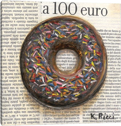 Donut On Newspaper Canvas Art Print - Katia Ricci