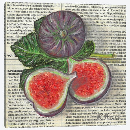 Figs On Italian Newspaper Canvas Print #RCI87} by Katia Ricci Canvas Art Print