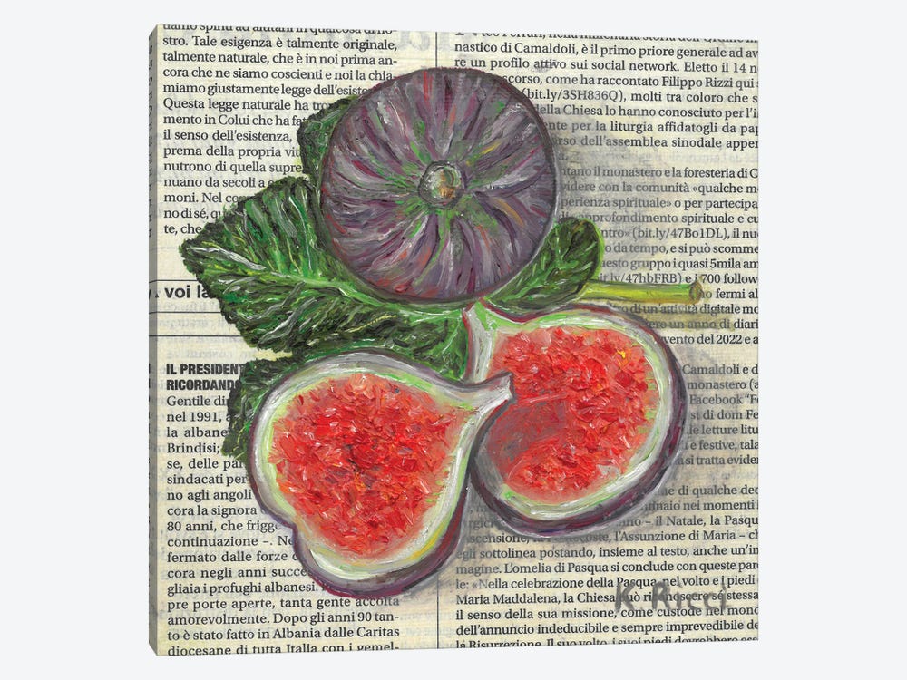 Figs On Italian Newspaper by Katia Ricci 1-piece Canvas Artwork