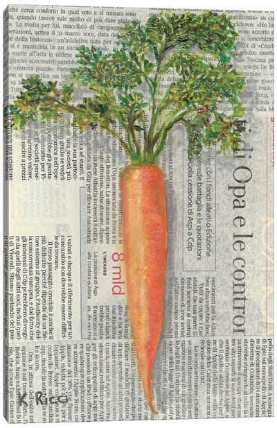 Carrot On Newspaper Canvas Art Print - Katia Ricci
