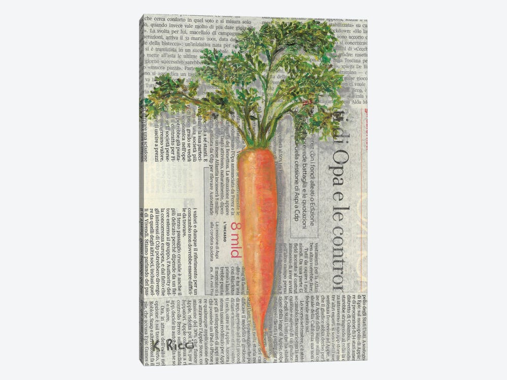 Carrot On Newspaper by Katia Ricci 1-piece Canvas Art