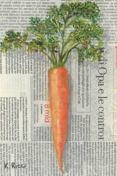 Carrots: Carrot On Newspaper by Katia Ricci