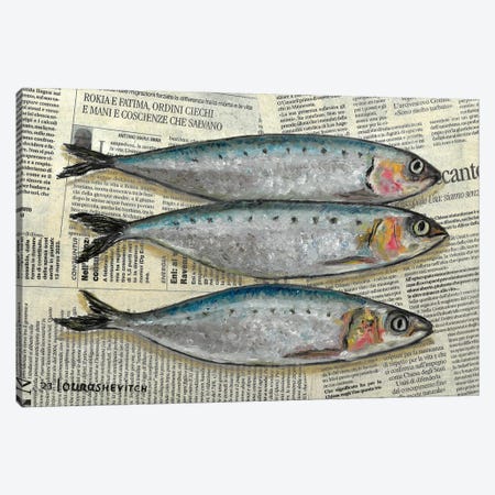 Fishes On Newspaper Canvas Print #RCI9} by Katia Ricci Canvas Print