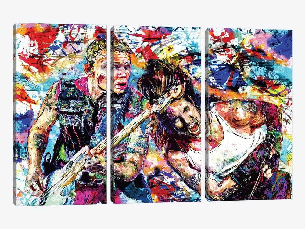 Red Hot Chili Peppers "Can't Stop Addicted To The Shindig!" by Rockchromatic 3-piece Canvas Art Print
