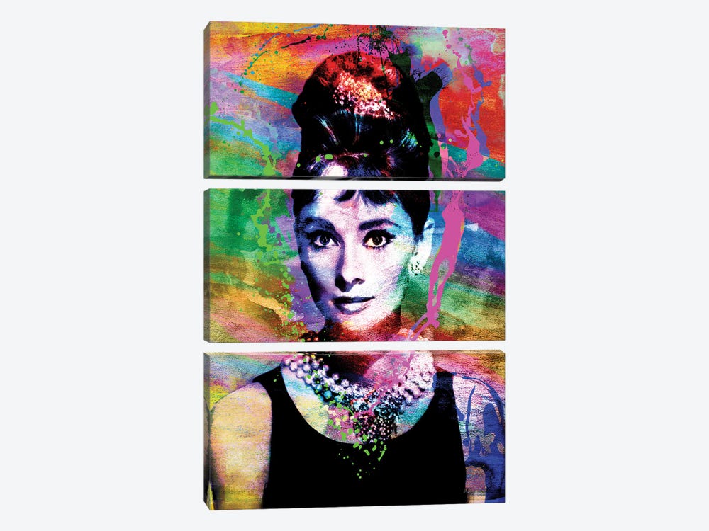 Audrey Hepburn "Breakfast At Tiffany'S" by Rockchromatic 3-piece Canvas Print